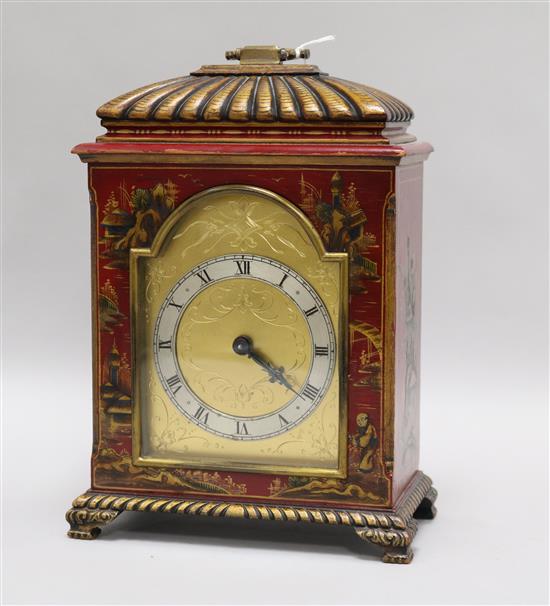 A red japanned mantel clock height 26cm width 18cm